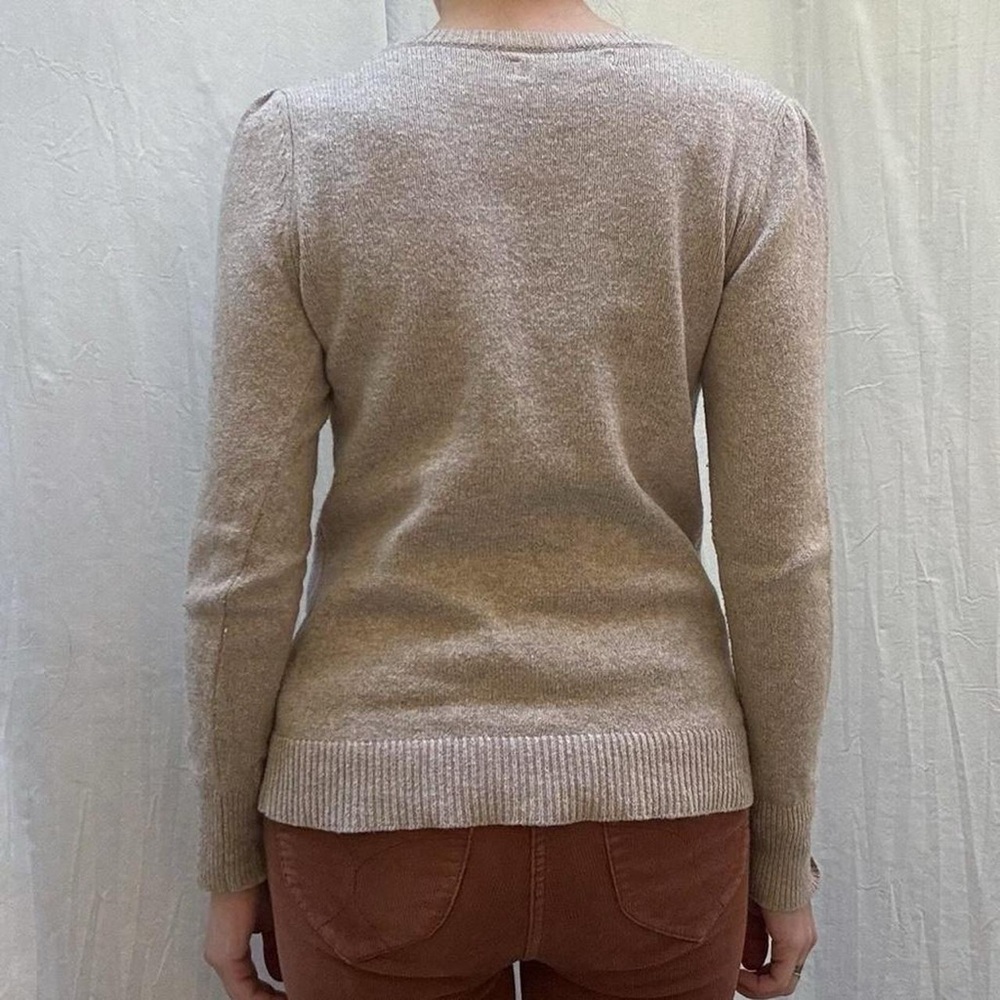 Floral Embroidered Tan Sweater Wool Cotton Blend - Picture 4 of 8